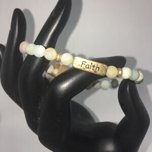Etched “Faith” Inspirational Beaded Bracelet - Opal Mint